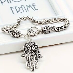 Silver Hamsa Hand Charm Bracelet